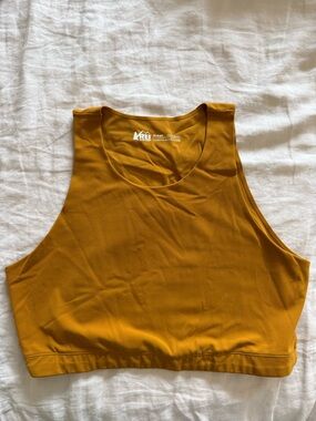 REI Co-op Take Your Time bra top mustard yoga training hiking athleisure size L